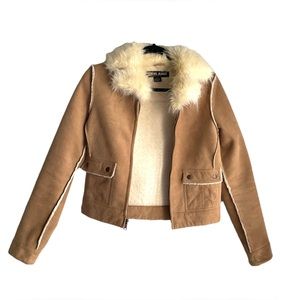 Guess Faux Shearling Fur Suede Brown Cream Jacket